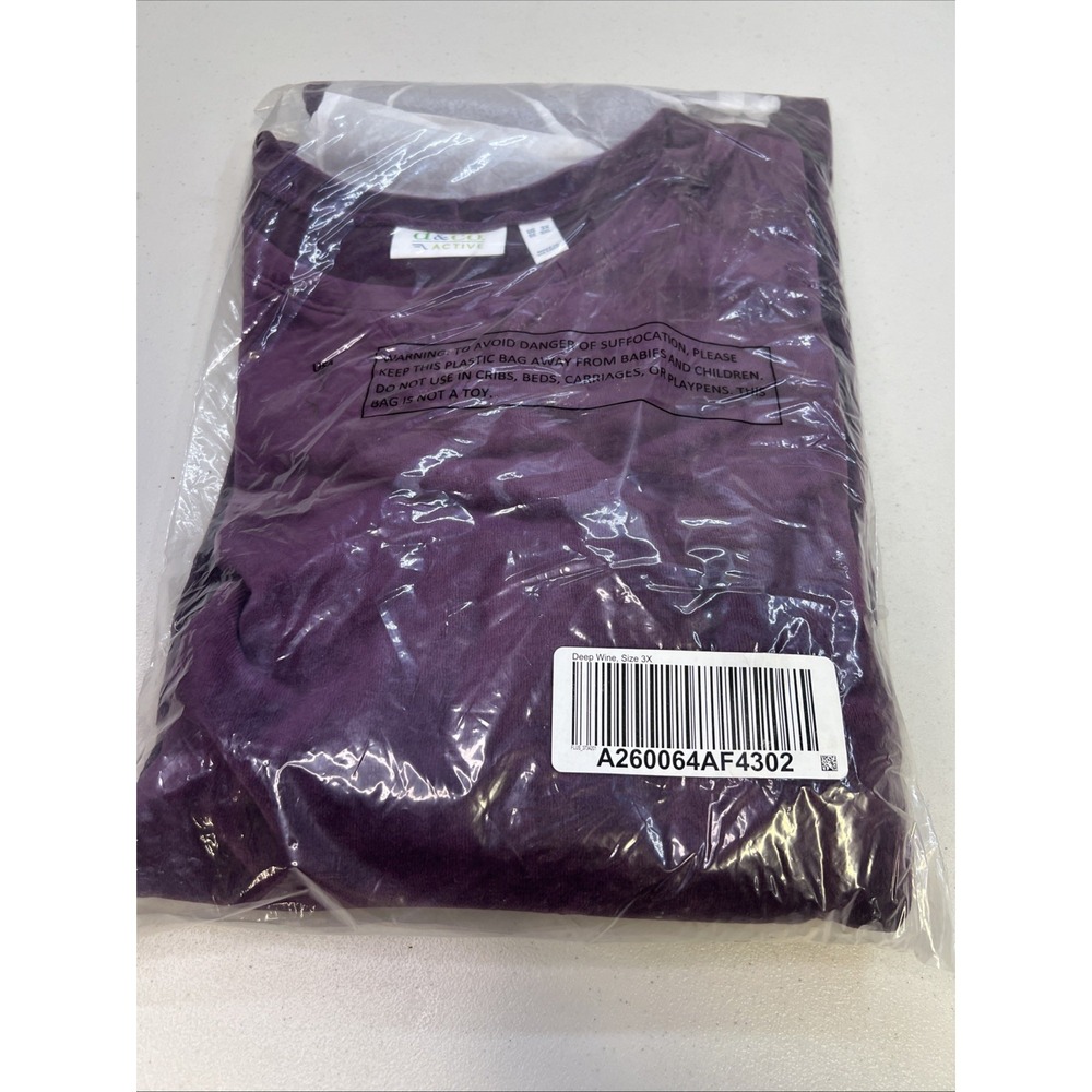 D&Co Denim & Co Active 3X Shirt Top Purple Long Tunic 3/4 Sleeve Woman Polyester